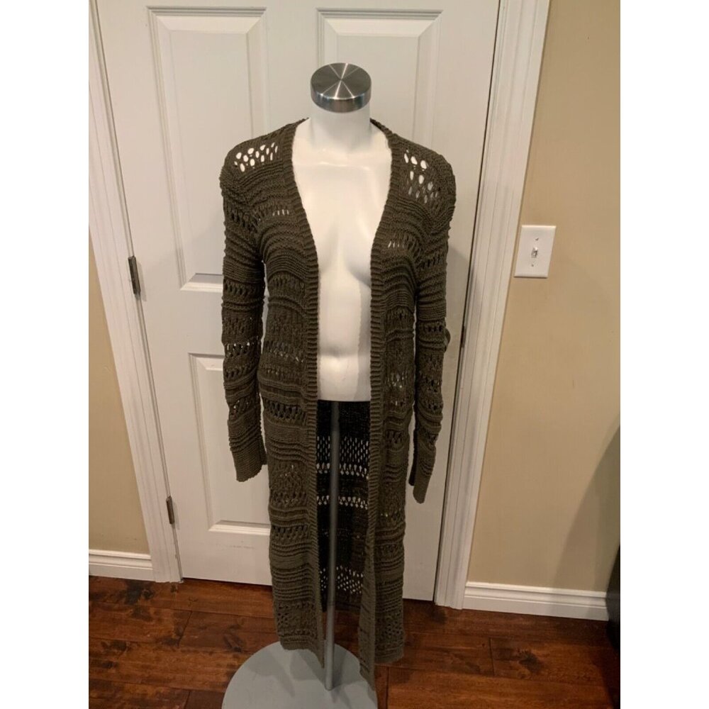 BCBG Max Azria Green Loose Knit Long Duster Cardigan, Size XS